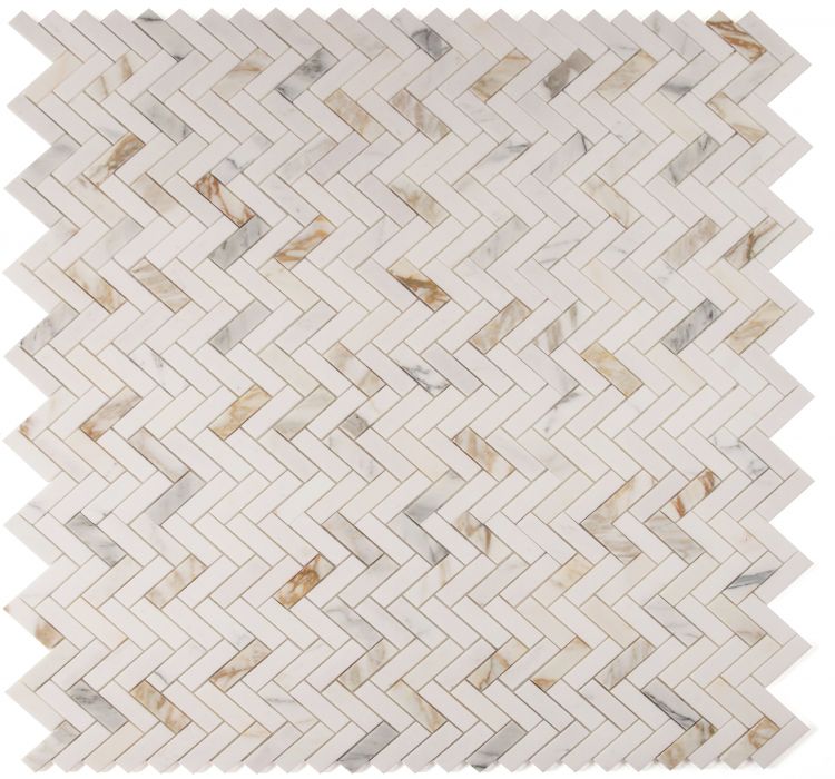 Elysium - Herringbone Sunrise Polished 11 in. x 12.5 in. Marble Mosaic