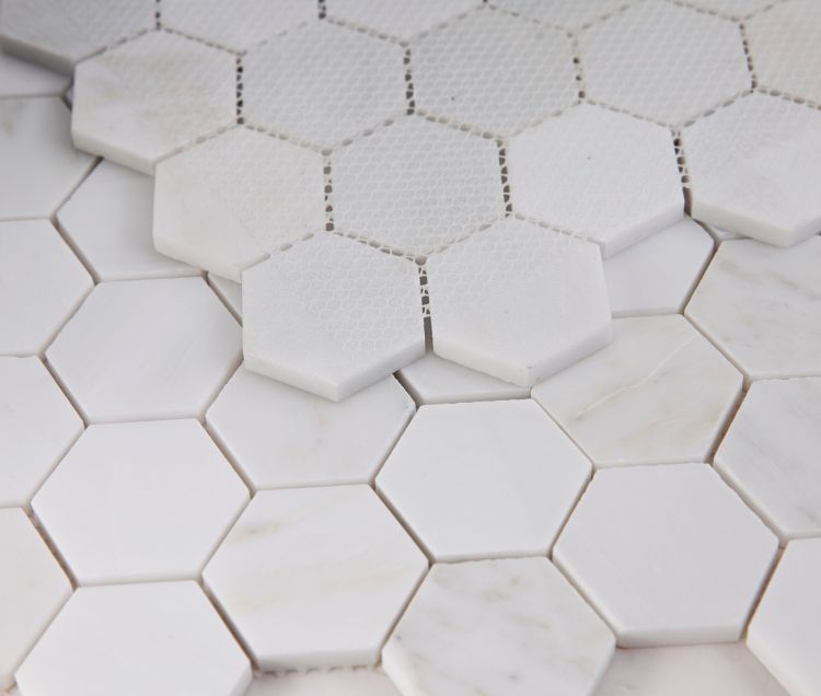 Elysium - Hexagon 2&quot; x 2&quot; Marble Mosaic - Snow White Polished