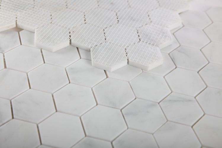 Elysium - Hexagon 2&quot; x 2&quot; Marble Mosaic - Snow White Honed