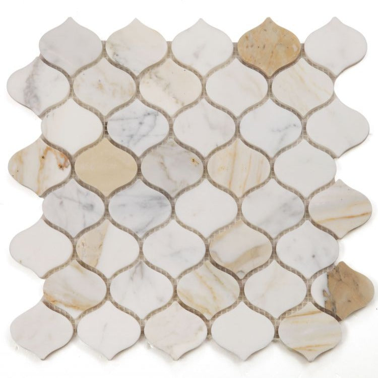 Elysium - Water Drop 10.75 in. x 11 in. Honed Marble Mosaic - Calacatta Gold