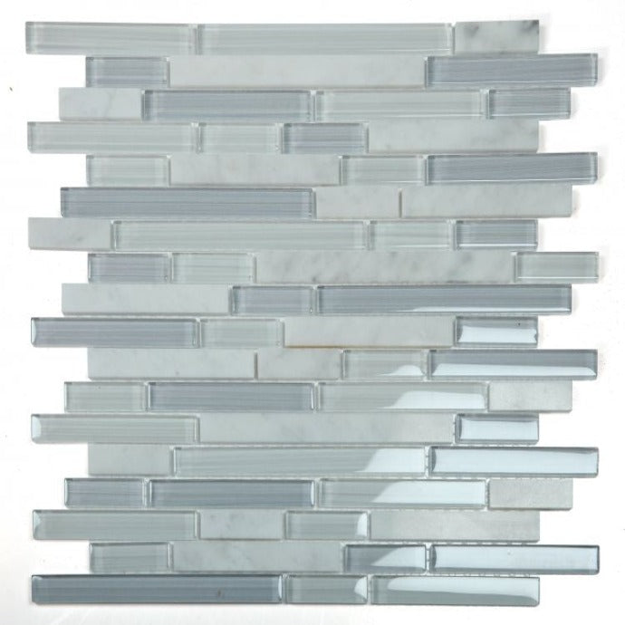 Elysium - Linear Grey Label 11.75 in. x 11.75 in. Glass and Marble Mosaic