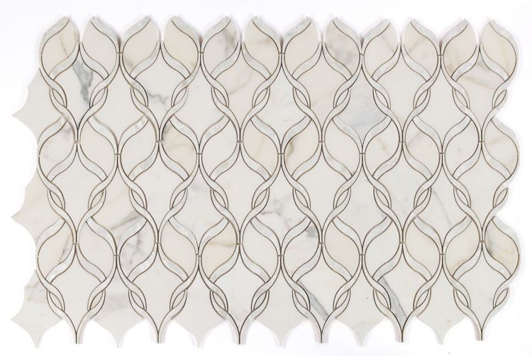 Elysium - Prestige Pearl Calacatta 7.25 in. x 11.75 in. Marble and Pearl Mosaic