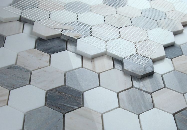 Elysium - Hexagon 2&quot; x 2&quot; Marble Mosaic - Beach