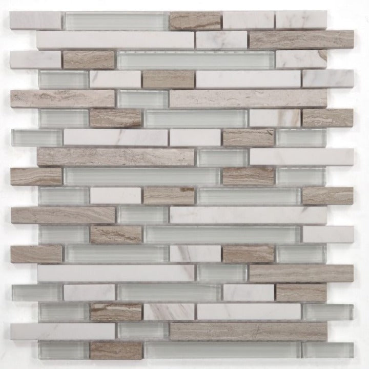 Elysium - Linear Loft 11.75 in. x 11.75 in. Glass and Marble Mosaic