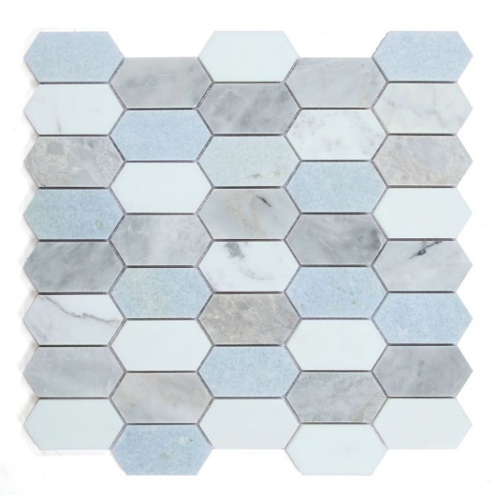 Elysium - Montage 12.5 in. x 13.25 in. Elongated Hex Marble Mosaic - Livid