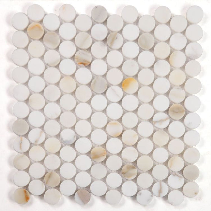 Elysium - Penny Marble 11 in. x 11.75 in. Marble Mosaic - Polished Calacatta