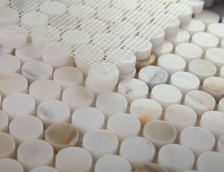 Elysium - Penny Marble 11 in. x 11.75 in. Marble Mosaic - Polished Calacatta