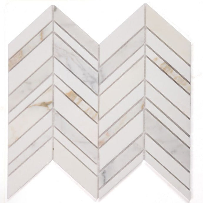 Elysium - Chevron 11.75 in. x 12 in. Marble Mosaic - Shadow Calacatta