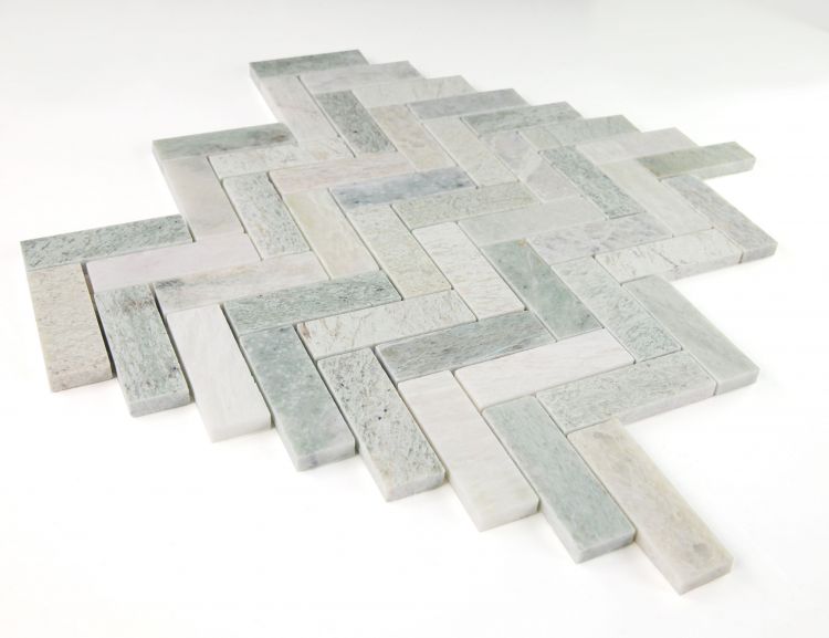 Elysium - Herringbone Green 11 in. x 12.5 in. Marble Mosaic