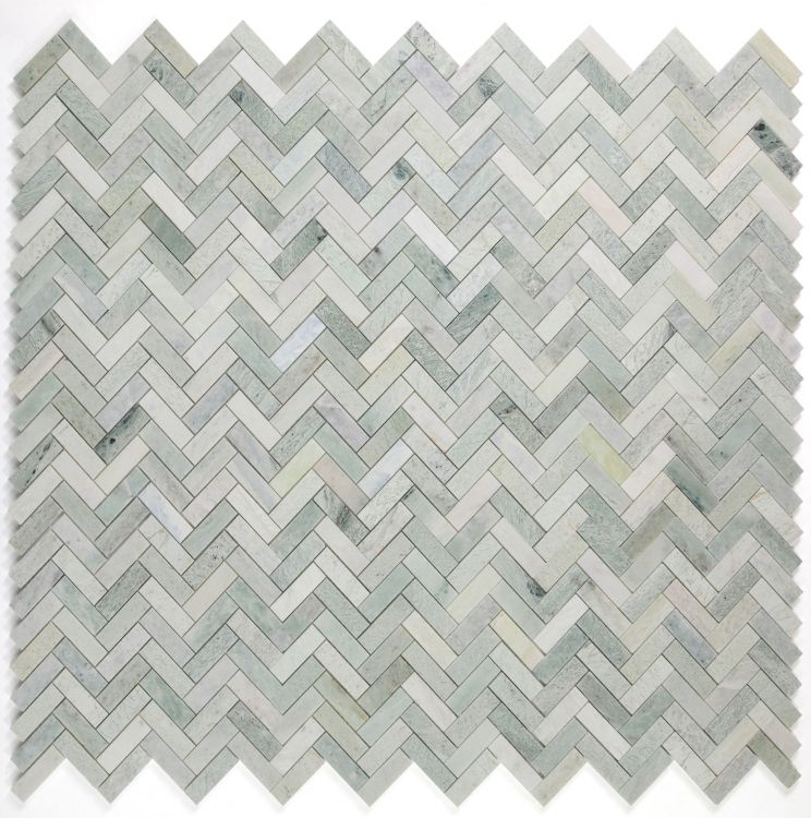 Elysium - Herringbone Green 11 in. x 12.5 in. Marble Mosaic