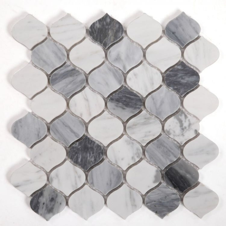 Elysium - Water Drop 10.75 in. x 11 in. Polished Marble Mosaic - Calacatta Grey