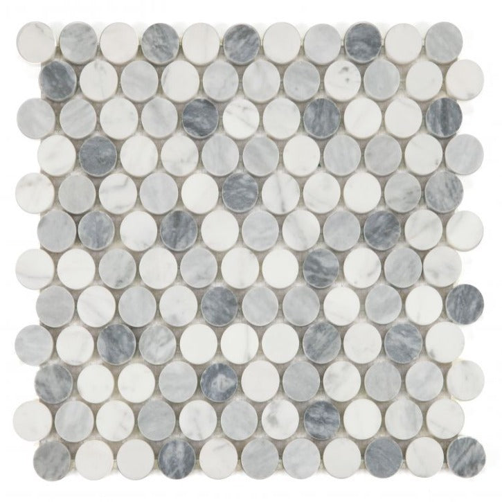 Elysium - Penny Marble 11 in. x 11.75 in. Marble Mosaic - Polished Dusk