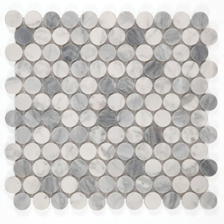 Elysium - Penny Marble 11 in. x 11.75 in. Marble Mosaic - Honed Dusk