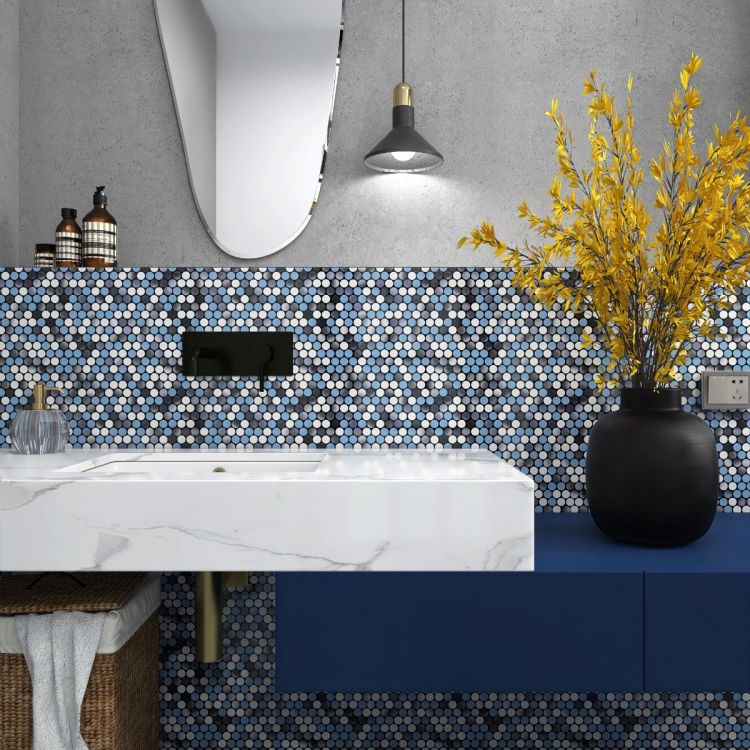 Elysium - Penny Round 11.5 in. x 12.25 in. Porcelain Mosaic - Sky