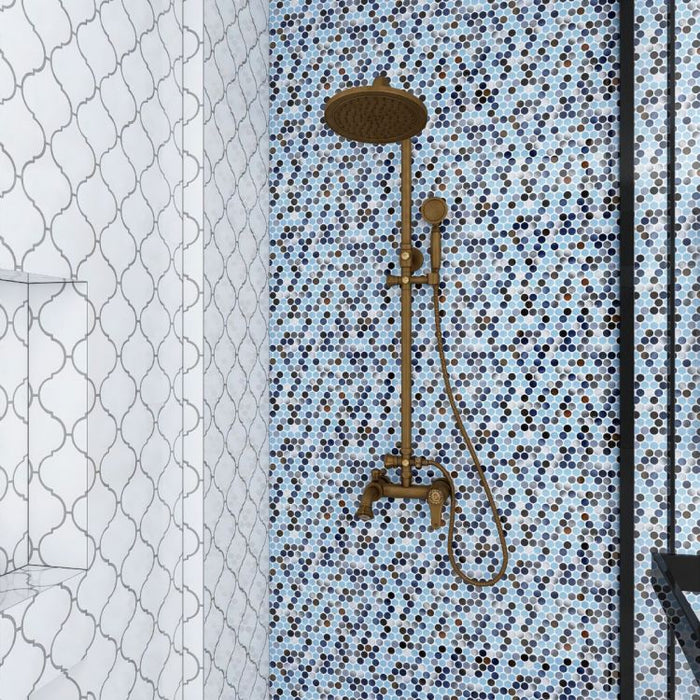 Elysium - Penny Round 11.5 in. x 12.25 in. Porcelain Mosaic - Beach