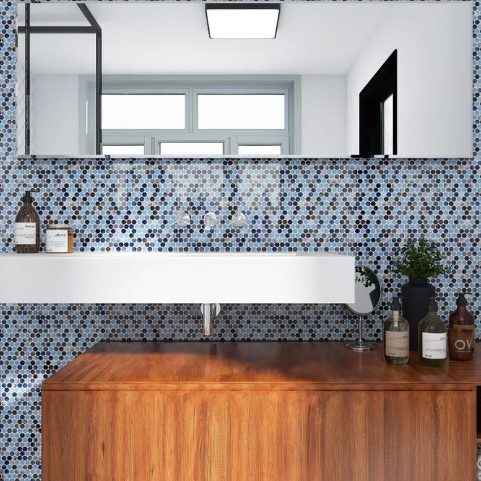 Elysium - Penny Round 11.5 in. x 12.25 in. Porcelain Mosaic - Beach