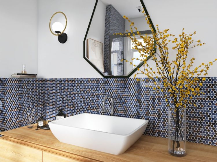 Elysium - Penny Round 11.5 in. x 12.25 in. Porcelain Mosaic - Shadow