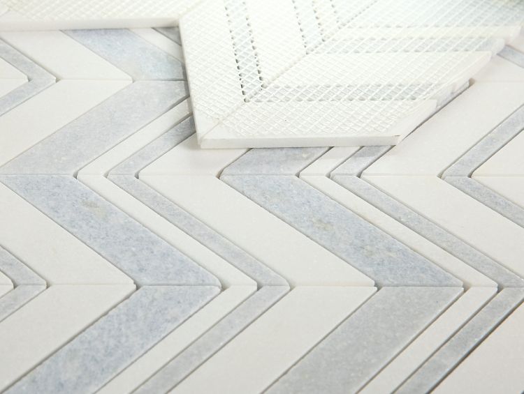 Elysium - Chevron 11.75 in. x 12.25 in. Marble Mosaic - Crystal Ocean