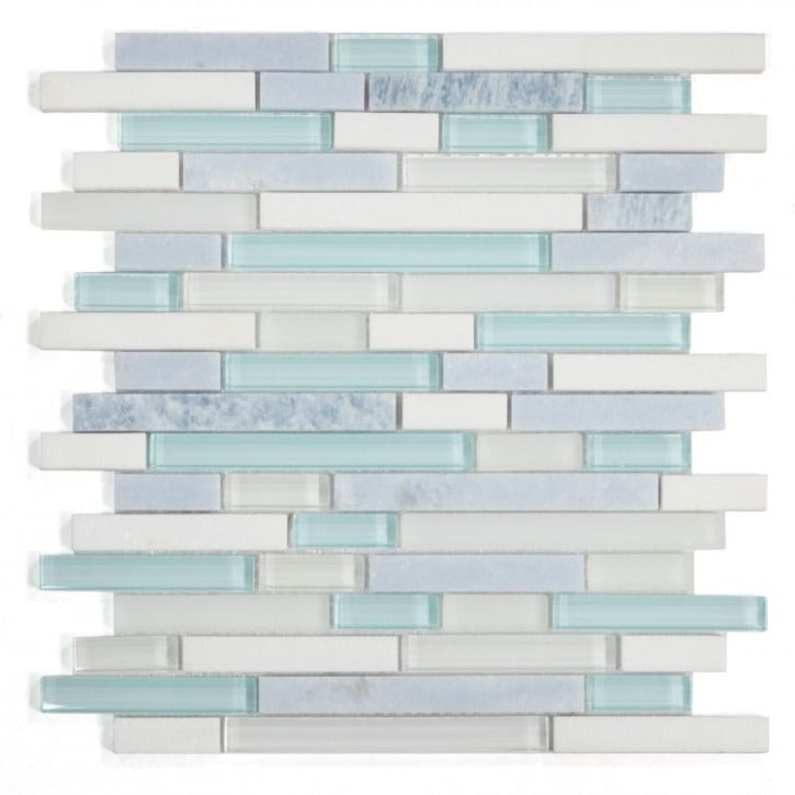 Elysium - Linear Crystal Ocean 11.75 in. x 12 in. Glass and Marble Mosaic