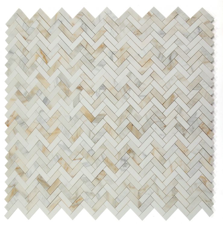 Elysium - Herringbone Sunrise Honed 11 in. x 12.5 in. Marble Mosaic