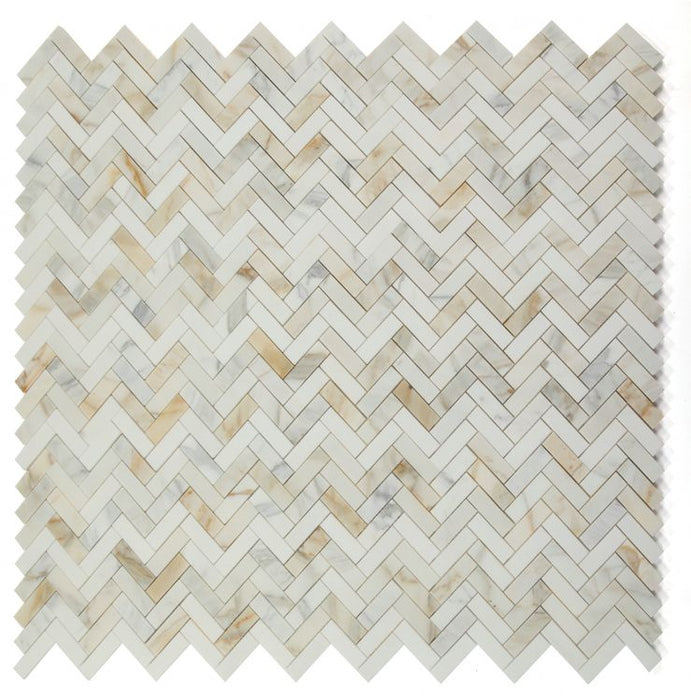 Elysium - Herringbone Sunrise Honed 11 in. x 12.5 in. Marble Mosaic