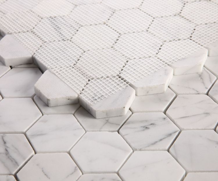 Elysium - Hexagon 2&quot; x 2&quot; Marble Mosaic - Calacatta White Honed