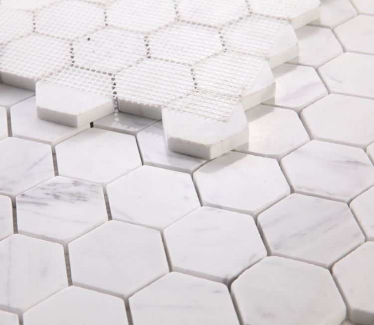 Elysium - Hexagon 2&quot; x 2&quot; Marble Mosaic - Calacatta White Polished