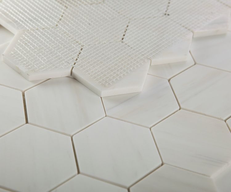 Elysium - Hexagon 3&quot; x 3&quot; Marble Mosaic - Dolomite Honed