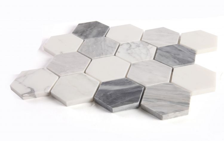 Elysium - Hexagon 3&quot; x 3&quot; Marble Mosaic - Dusk