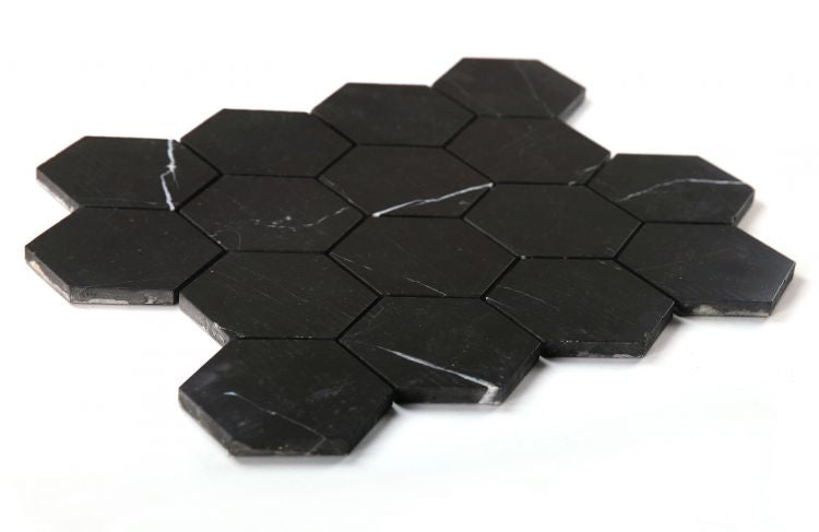 Elysium - Hexagon 3&quot; x 3&quot; Marble Mosaic - Marquina Honed