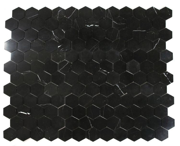 Elysium - Hexagon 3" x 3" Marble Mosaic - Marquina Honed