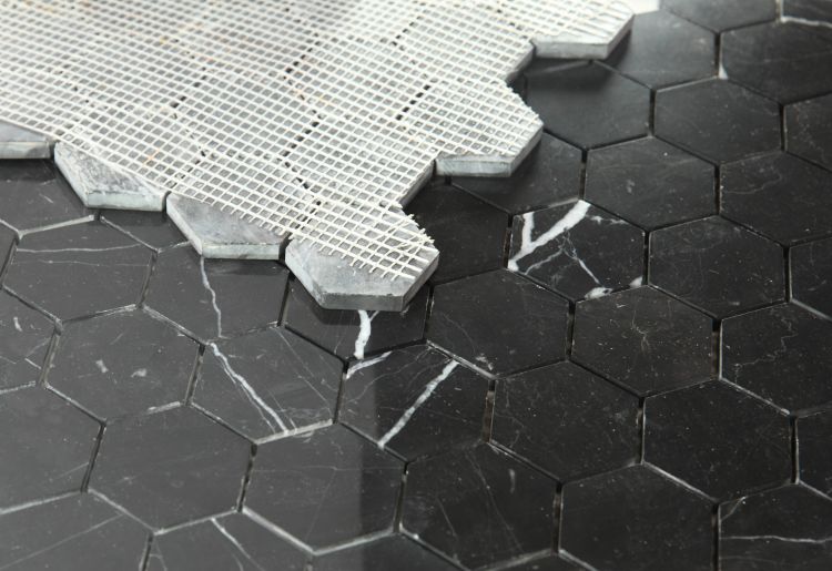 Elysium - Hexagon 2&quot; x 2&quot; Marble Mosaic - Marquina Polished