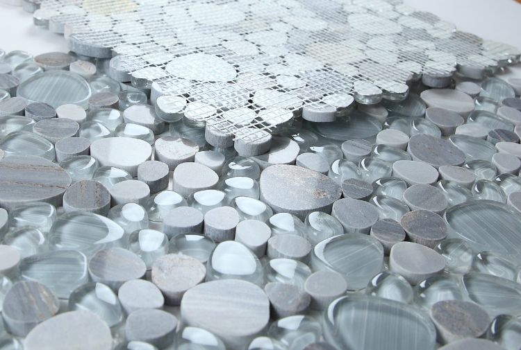 Elysium - Peach 12" x 12" Glass and Marble Mosaic - Blue