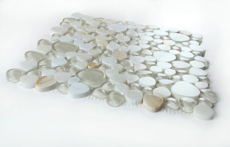 Elysium - Peach 12" x 12" Glass and Marble Mosaic - Calacatta Gold