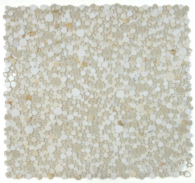 Elysium - Peach 12" x 12" Glass and Marble Mosaic - Calacatta Gold