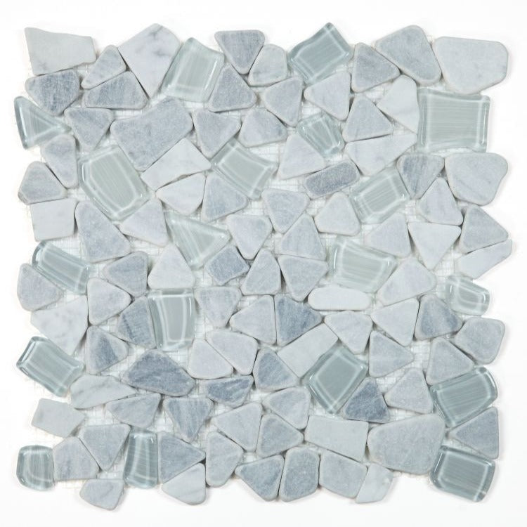 Elysium - Pebble 12" x 12" Glass and Marble Mosaic - GreyElysium - Pebble 12" x 12" Glass and Marble Mosaic - Grey