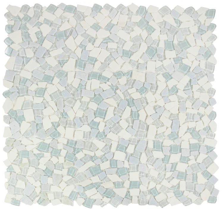 Elysium - Pebble 12&quot; x 12&quot; Glass and Marble Mosaic - Sky