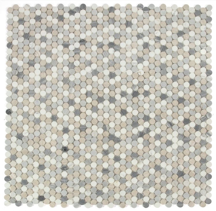 Elysium - Penny Marble 11 in. x 11.75 in. Marble Mosaic - Blue