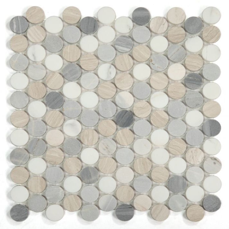 Elysium - Penny Marble 11 in. x 11.75 in. Marble Mosaic - Blue