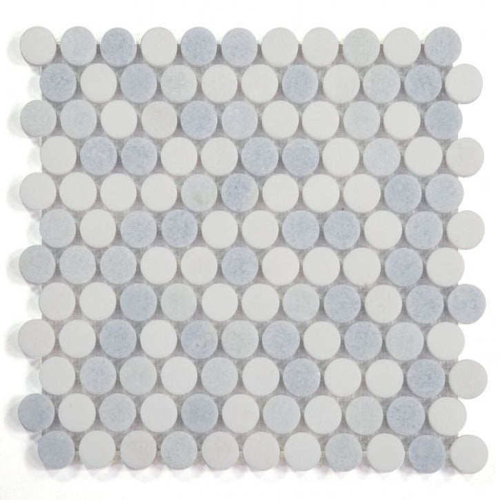 Elysium - Penny Marble 11 in. x 11.5 in. Marble Mosaic - Crystal Ocean