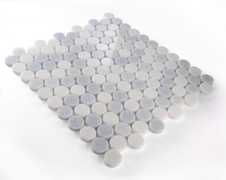 Elysium - Penny Marble 11 in. x 11.5 in. Marble Mosaic - Crystal Ocean