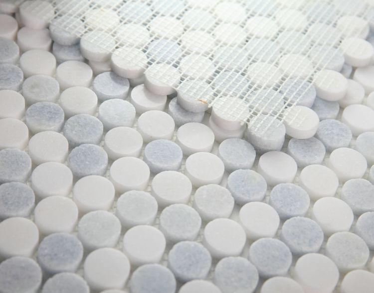 Elysium - Penny Marble 11 in. x 11.5 in. Marble Mosaic - Crystal Ocean