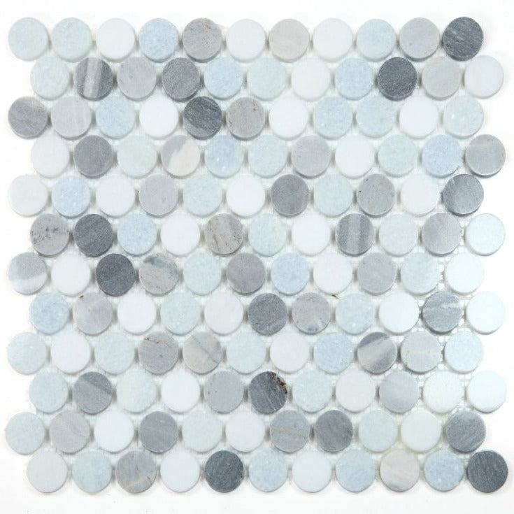 Elysium - Penny Marble 11 in. x 11.75 in. Marble Mosaic - Deep Ocean