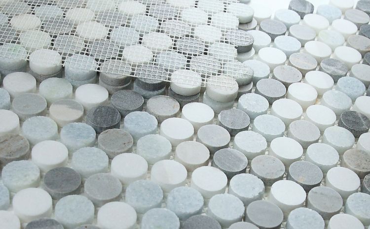 Elysium - Penny Marble 11 in. x 11.75 in. Marble Mosaic - Deep Ocean