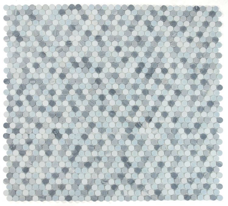 Elysium - Penny Marble 11 in. x 11.75 in. Marble Mosaic - Deep Ocean