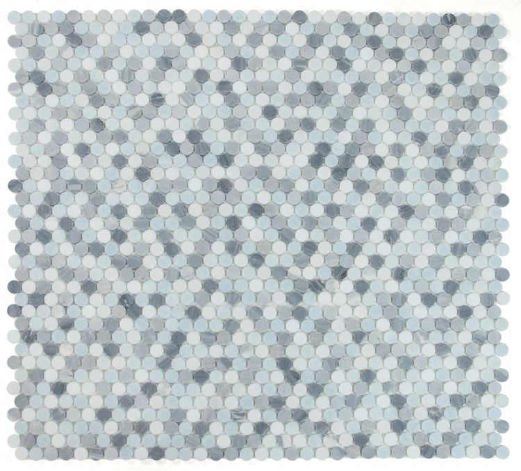 Elysium - Penny Marble 11 in. x 11.75 in. Marble Mosaic - Deep Ocean