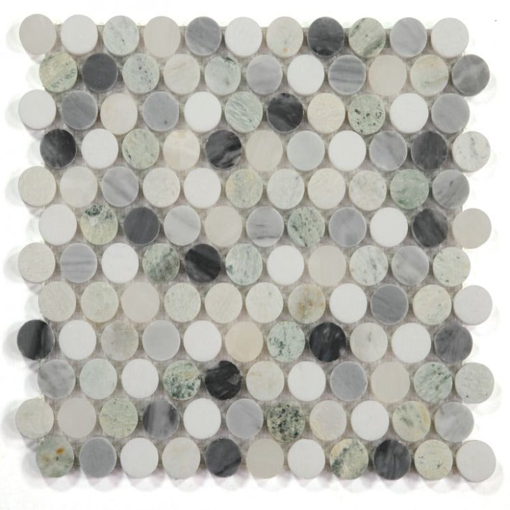 Elysium - Penny Marble 11 in. x 11.75 in. Marble Mosaic - Grassland