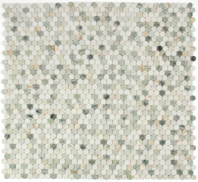 Elysium - Penny Marble 11 in. x 11.75 in. Marble Mosaic - Spring