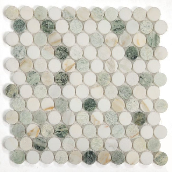Elysium - Penny Marble 11 in. x 11.75 in. Marble Mosaic - Spring