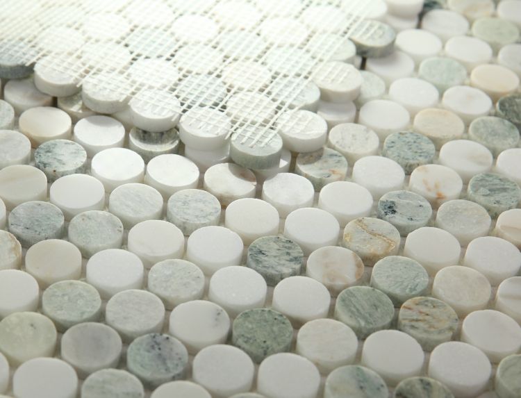 Elysium - Penny Marble 11 in. x 11.75 in. Marble Mosaic - Spring